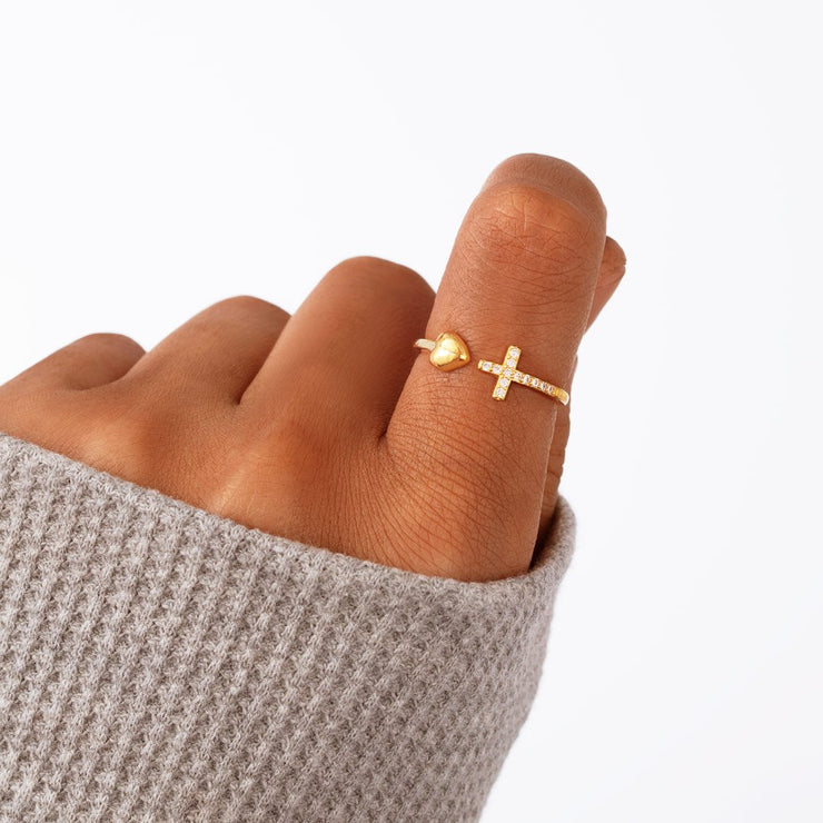 Be Still and Know Cross & Heart Ring
