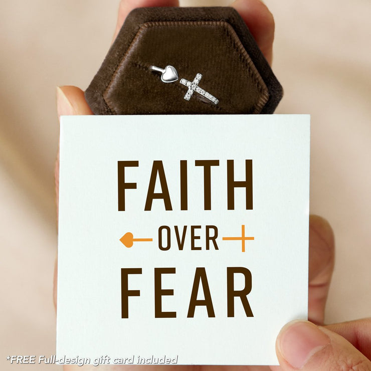 Faith Over Fear Cross and Heart Ring