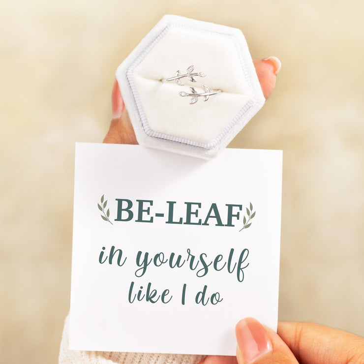 be-leaf in yourself leaf ring