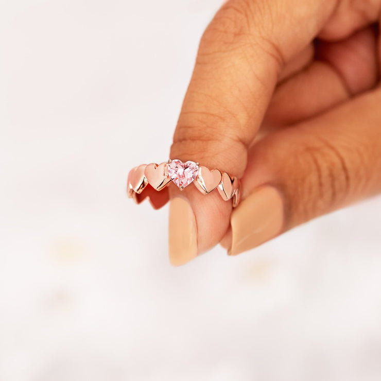 Sisters By Heart Rose Gold Engraved Heart Band Ring