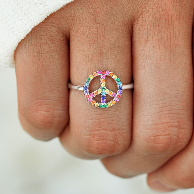 Don't Worry Be Hippie Peace Sign Ring