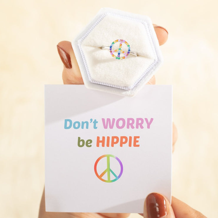 Don't Worry Be Hippie Peace Sign Ring